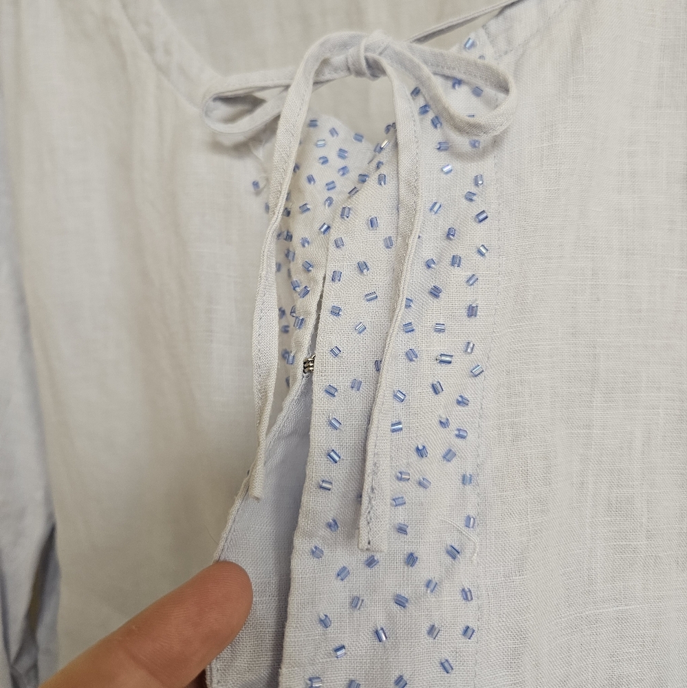 Eileen Fisher 100% Irish Linen Beaded Blouse Size M Light Periwinkle Blue - Picture 4 of 8